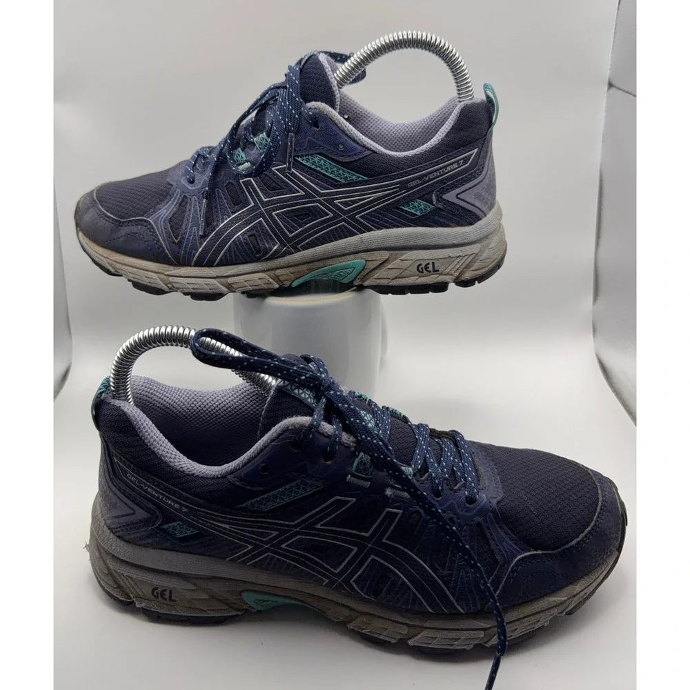 Asics Gel-Venture 7 Trail Running Shoes Womens 6.5 Wide Navy Blue Good 1012A477